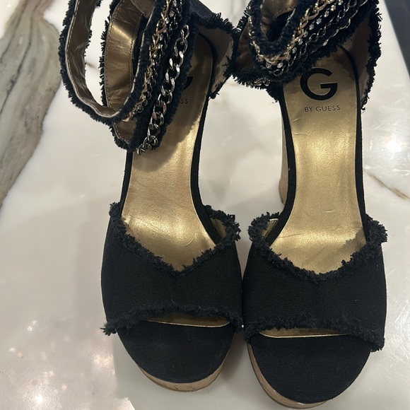 Cork Wedge Black Sandals with Cool Chains Ankle Straps-sz 8.5 - Picture 5 of 14